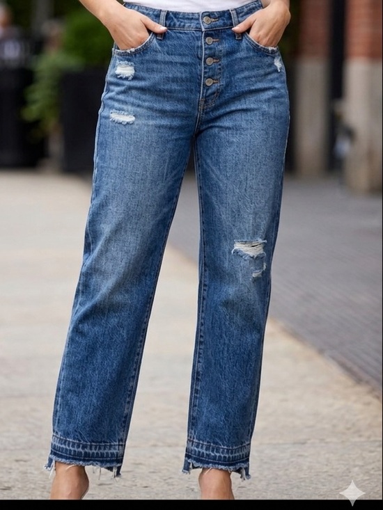 Good American Denim - Good American Distressed Dark Blue Boyfriend Jeans